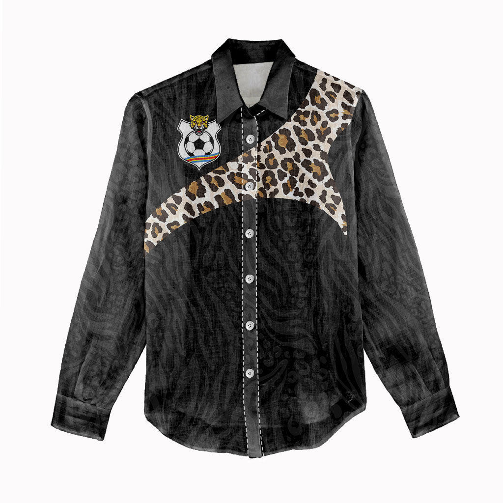 Custom DR Congo Football Women Casual Shirt Leopards Texture Wild Black