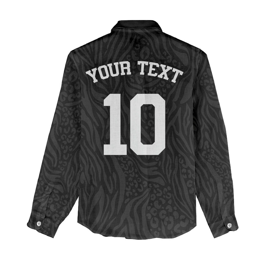 Custom DR Congo Football Women Casual Shirt Leopards Texture Wild Black