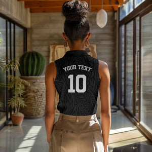 Custom DR Congo Football Women Sleeveless Polo Shirt Leopards Texture Wild Black