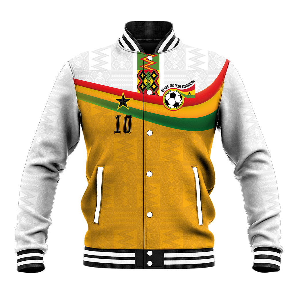 Custom Ghana Football Baseball Jacket Abstract Flag and Kente Pattern