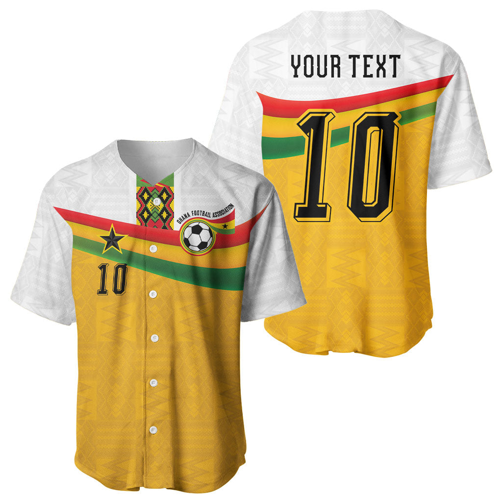 Custom Ghana Football Baseball Jersey Abstract Flag and Kente Pattern