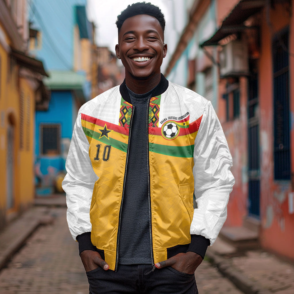 Custom Ghana Football Bomber Jacket Abstract Flag and Kente Pattern