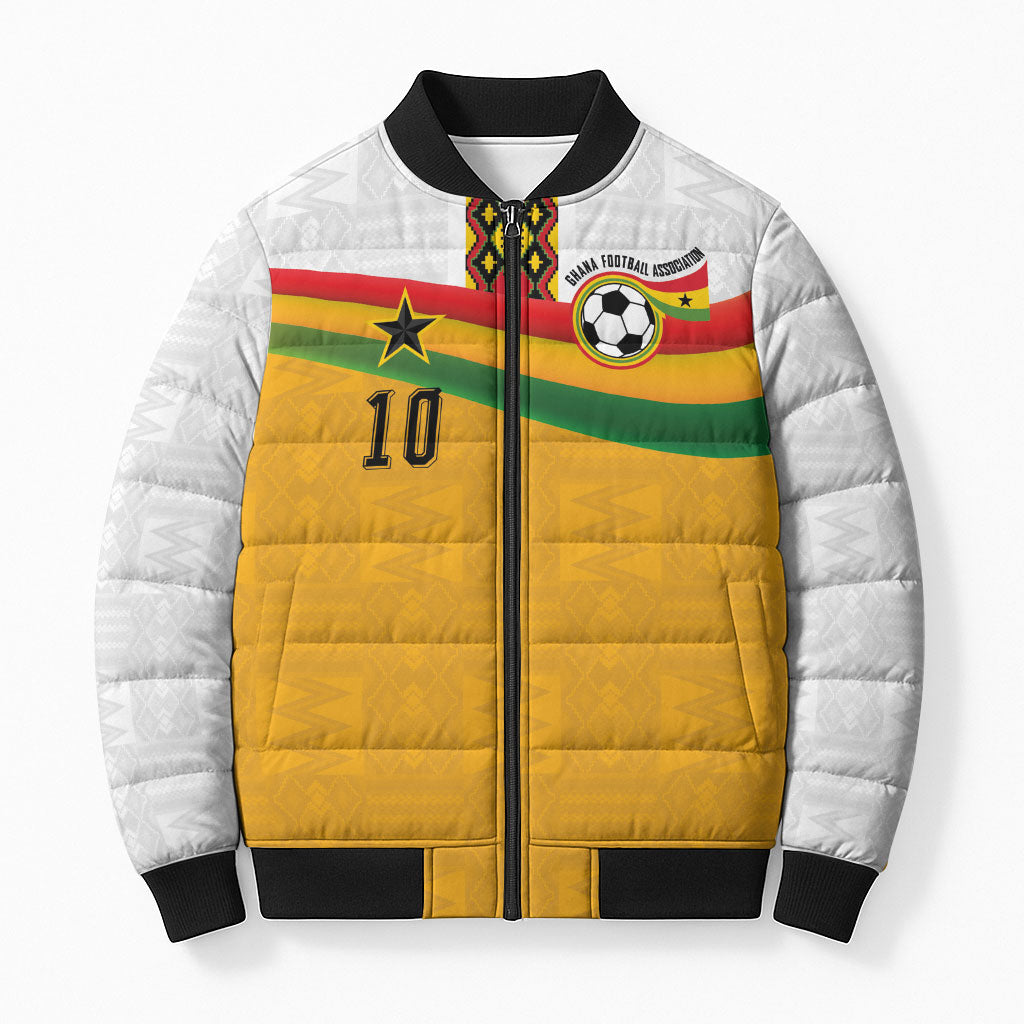 Custom Ghana Football Bomber Puffer Jacket Abstract Flag and Kente Pattern