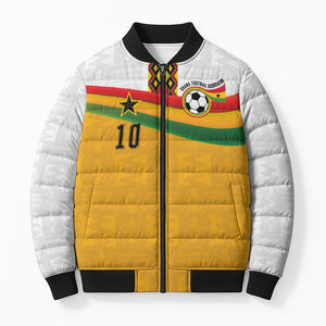 Custom Ghana Football Bomber Puffer Jacket Abstract Flag and Kente Pattern