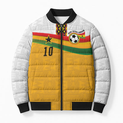 Custom Ghana Football Bomber Puffer Jacket Abstract Flag and Kente Pattern
