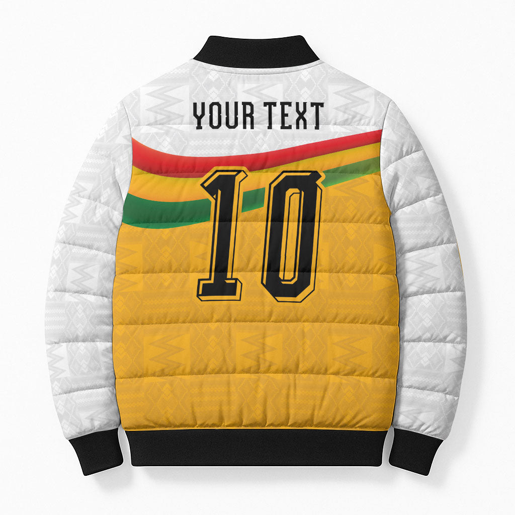 Custom Ghana Football Bomber Puffer Jacket Abstract Flag and Kente Pattern