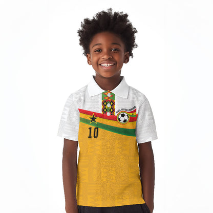 Custom Ghana Football Kid Polo Shirt Abstract Flag and Kente Pattern