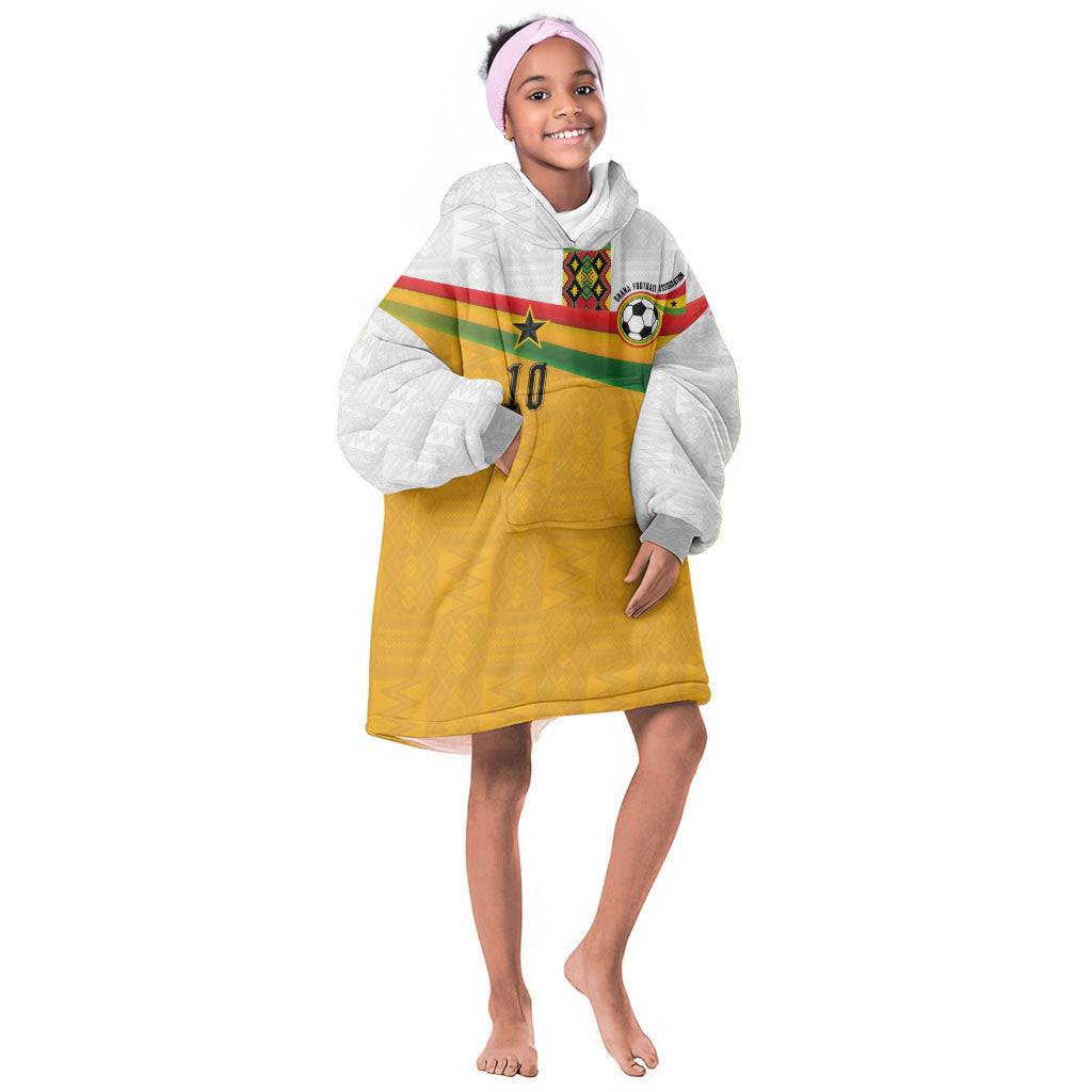 Custom Ghana Football Kid Wearable Blanket Hoodie Abstract Flag and Kente Pattern