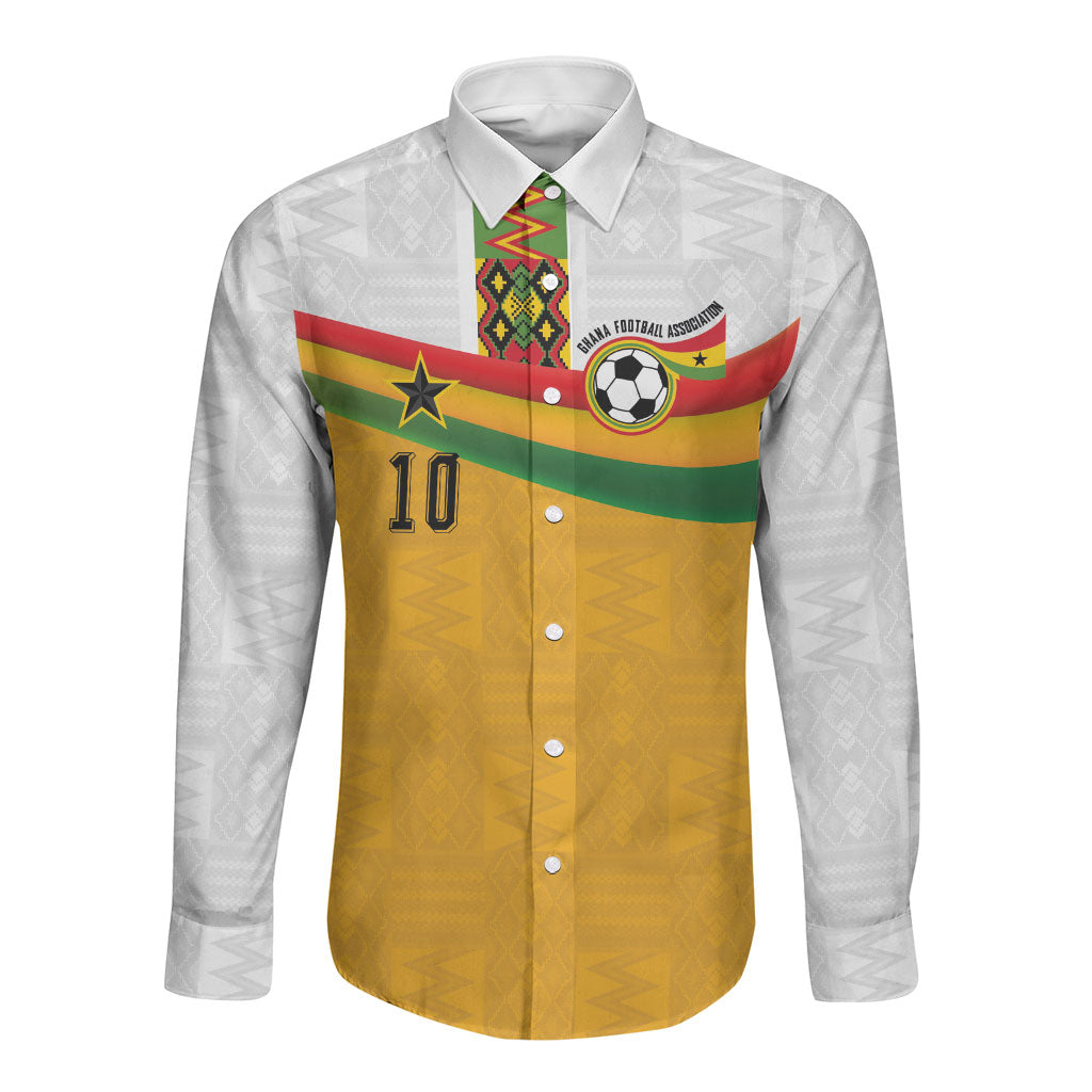 Custom Ghana Football Long Sleeve Button Shirt Abstract Flag and Kente Pattern