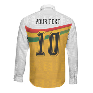 Custom Ghana Football Long Sleeve Button Shirt Abstract Flag and Kente Pattern