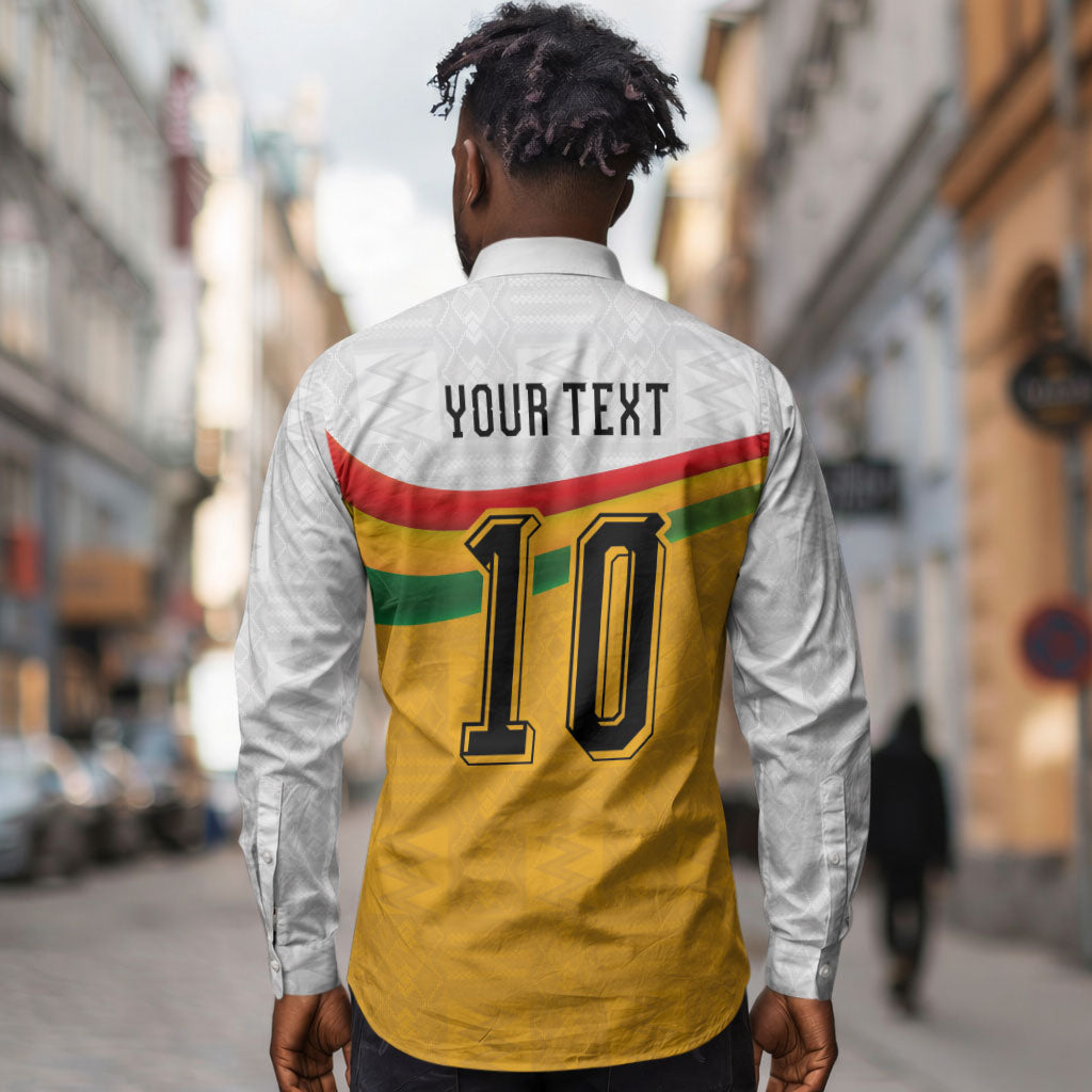 Custom Ghana Football Long Sleeve Button Shirt Abstract Flag and Kente Pattern