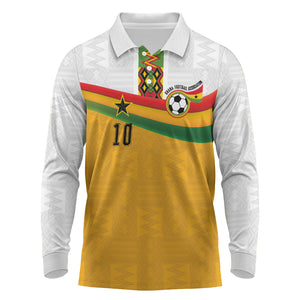 Custom Ghana Football Long Sleeve Polo Shirt Abstract Flag and Kente Pattern