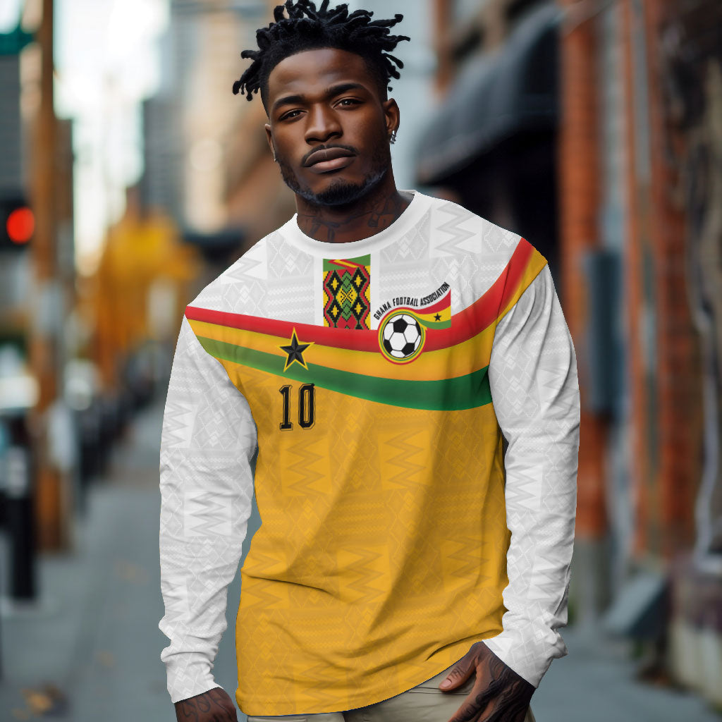 Custom Ghana Football Long Sleeve Shirt Abstract Flag and Kente Pattern