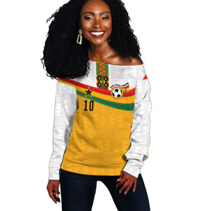 Custom Ghana Football Off Shoulder Sweater Abstract Flag and Kente Pattern