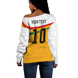 Custom Ghana Football Off Shoulder Sweater Abstract Flag and Kente Pattern