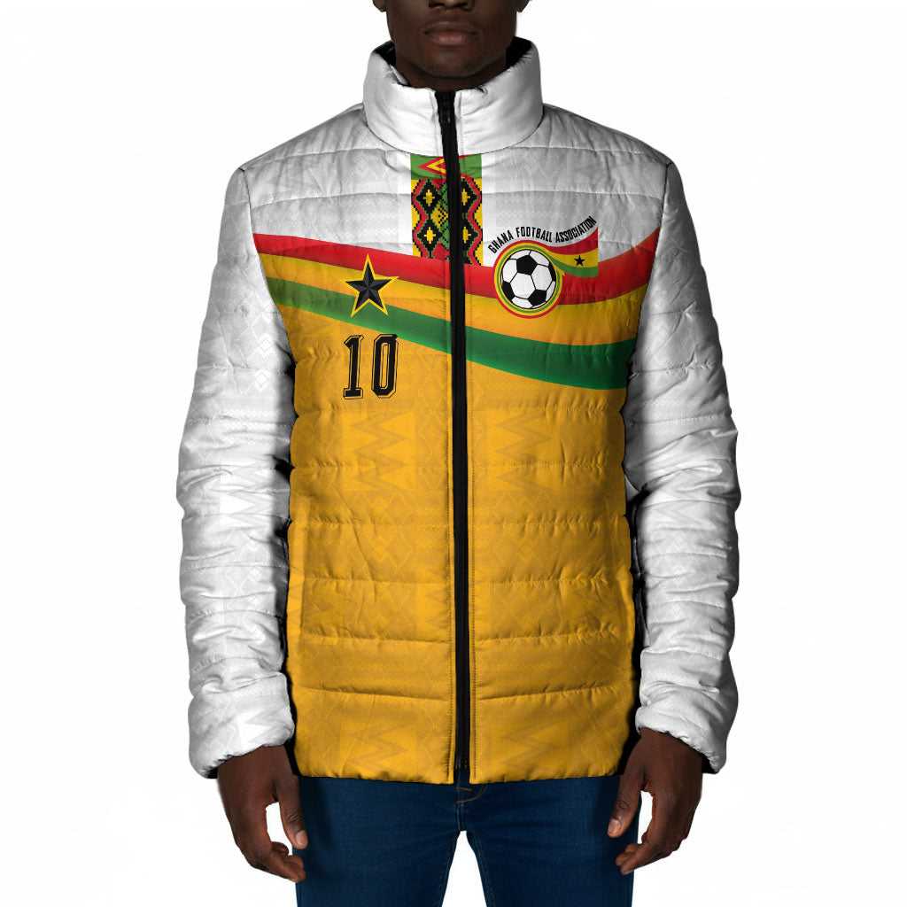 Custom Ghana Football Padded Jacket Abstract Flag and Kente Pattern