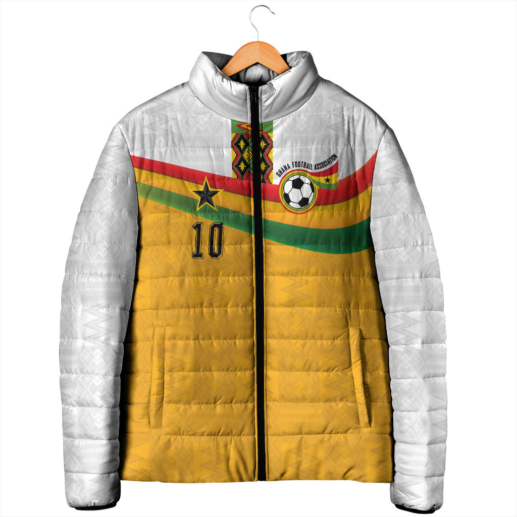 Custom Ghana Football Padded Jacket Abstract Flag and Kente Pattern
