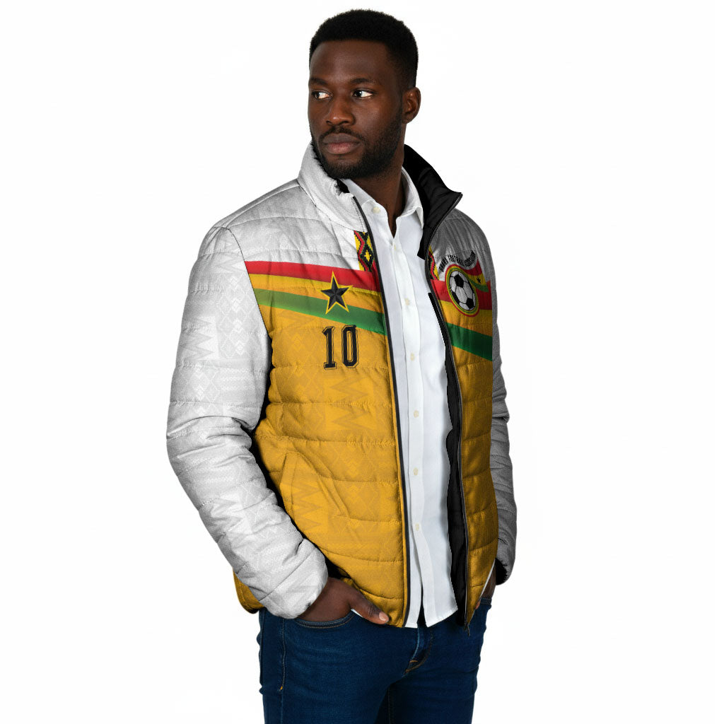 Custom Ghana Football Padded Jacket Abstract Flag and Kente Pattern