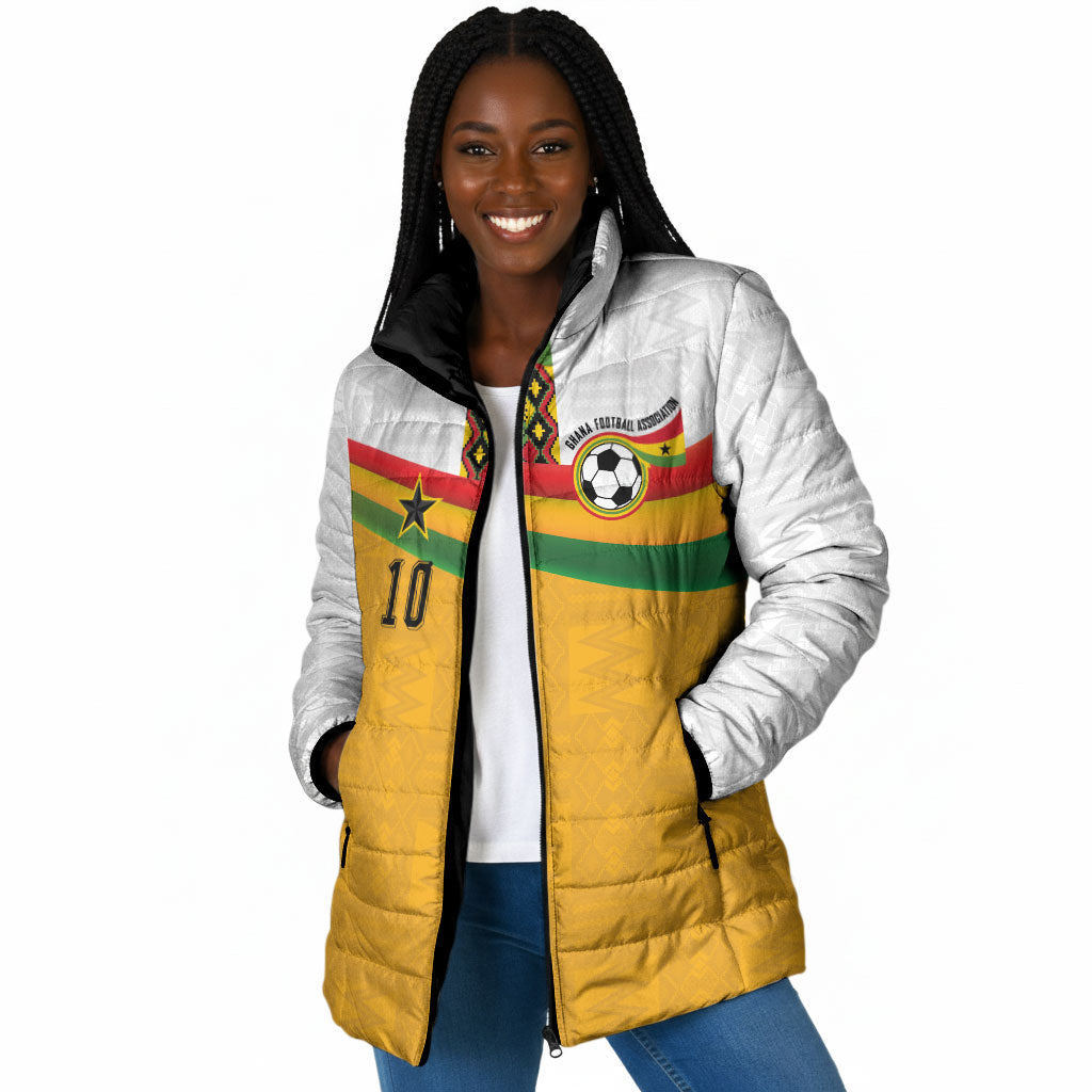 Custom Ghana Football Padded Jacket Abstract Flag and Kente Pattern