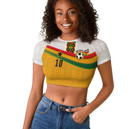 Custom Ghana Football Raglan Cropped T shirt Abstract Flag and Kente Pattern