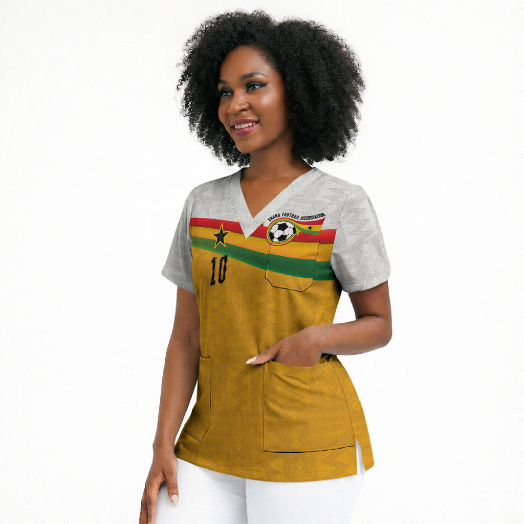 Custom Ghana Football Scrub Top Abstract Flag and Kente Pattern