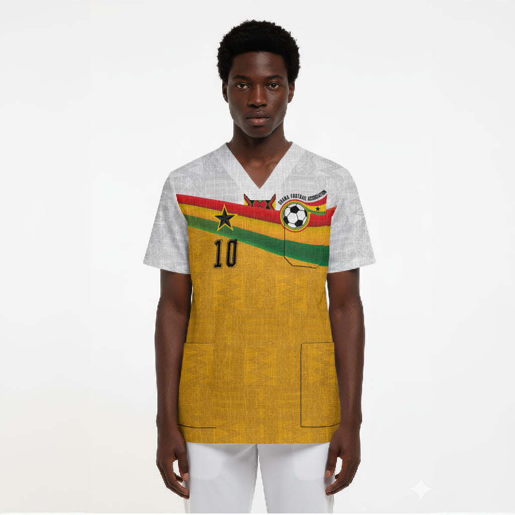 Custom Ghana Football Scrub Top Abstract Flag and Kente Pattern