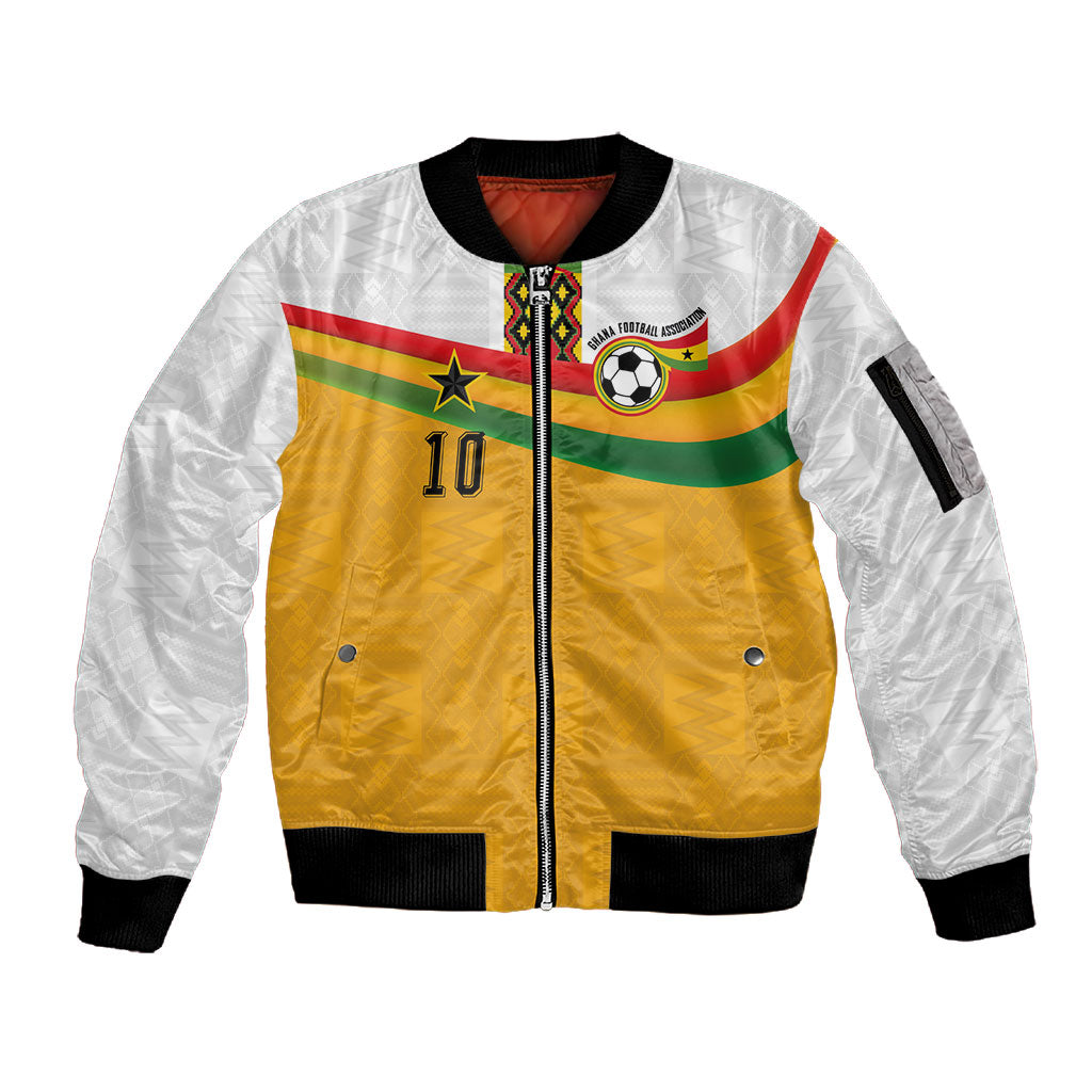 Custom Ghana Football Sleeve Zip Bomber Jacket Abstract Flag and Kente Pattern