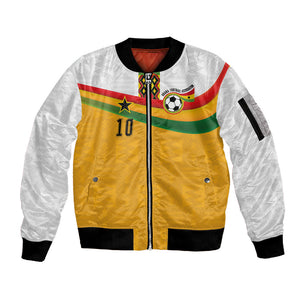Custom Ghana Football Sleeve Zip Bomber Jacket Abstract Flag and Kente Pattern
