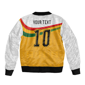 Custom Ghana Football Sleeve Zip Bomber Jacket Abstract Flag and Kente Pattern