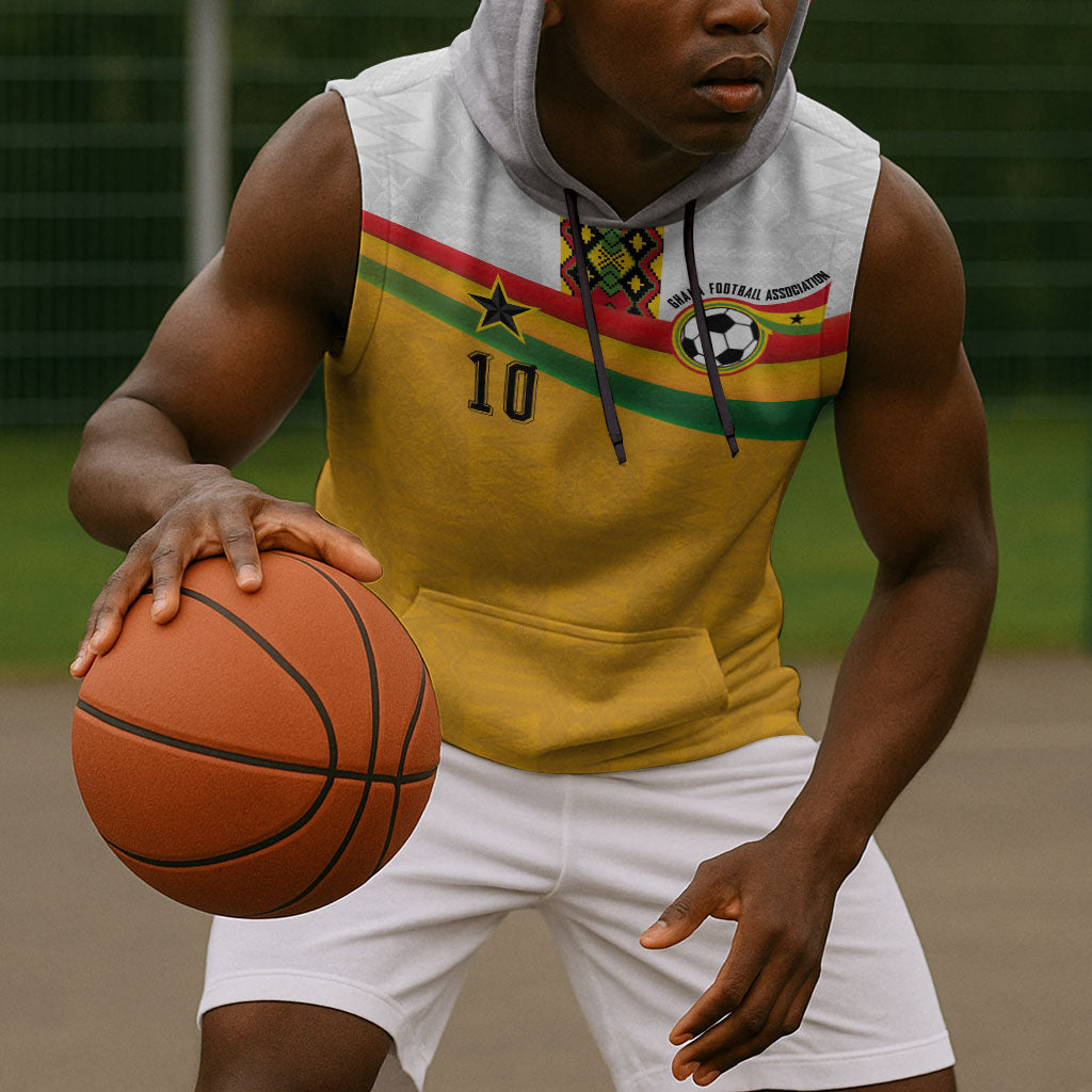 Custom Ghana Football Sleeveless Hoodie Abstract Flag and Kente Pattern