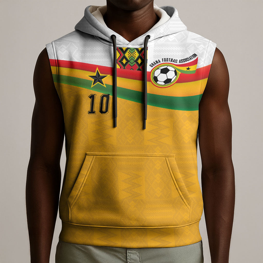 Custom Ghana Football Sleeveless Hoodie Abstract Flag and Kente Pattern