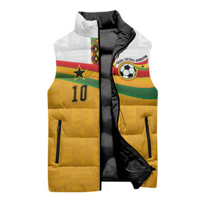 Custom Ghana Football Sleeveless Puffer Jacket Abstract Flag and Kente Pattern