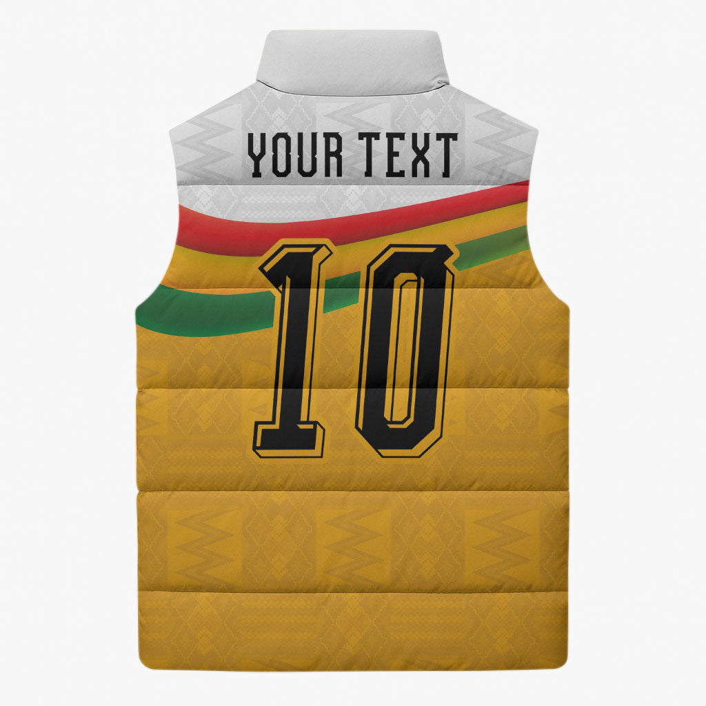Custom Ghana Football Sleeveless Puffer Jacket Abstract Flag and Kente Pattern