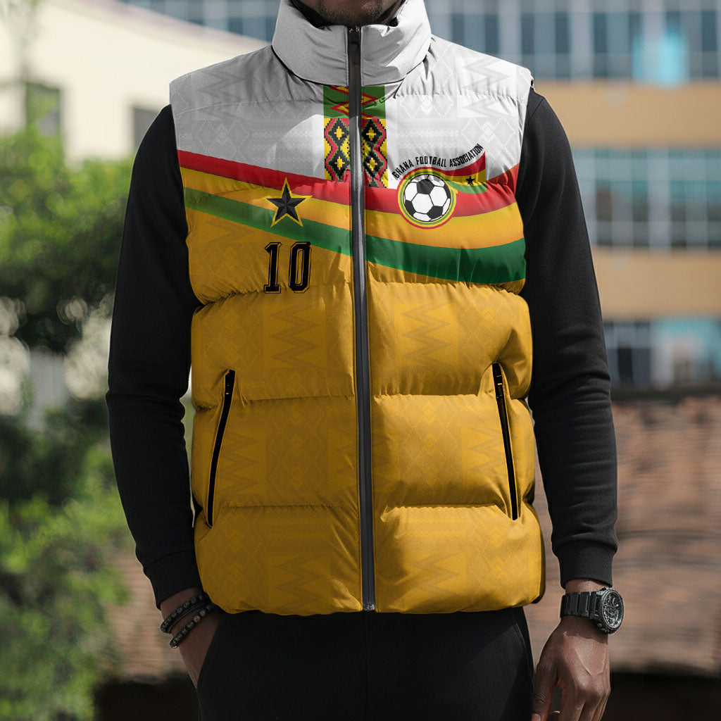 Custom Ghana Football Sleeveless Puffer Jacket Abstract Flag and Kente Pattern