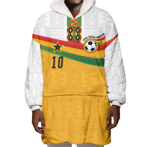 Custom Ghana Football Wearable Blanket Hoodie Abstract Flag and Kente Pattern