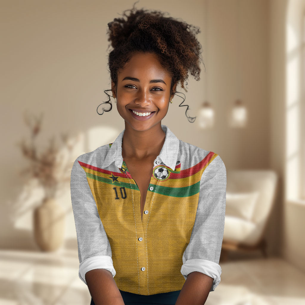 Custom Ghana Football Women Casual Shirt Abstract Flag and Kente Pattern