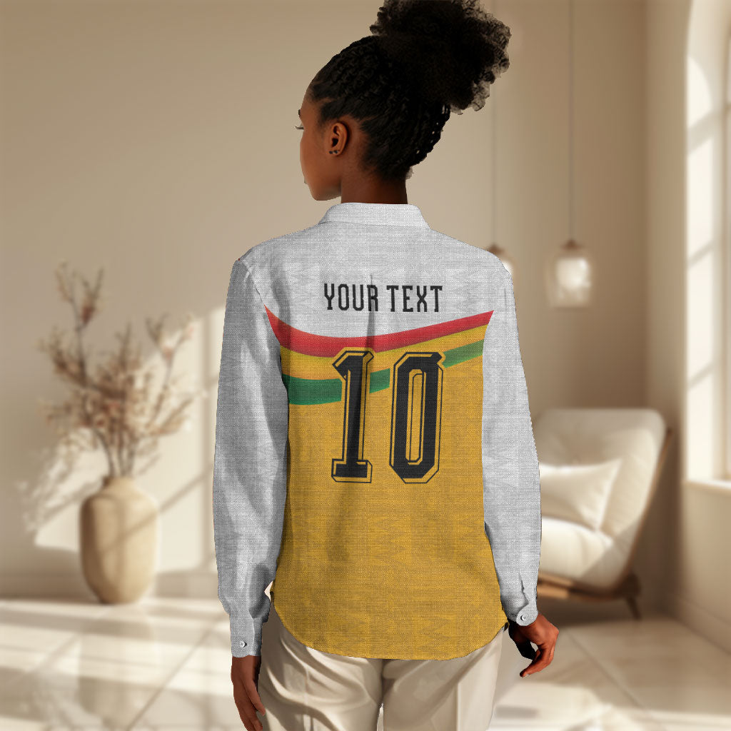 Custom Ghana Football Women Casual Shirt Abstract Flag and Kente Pattern