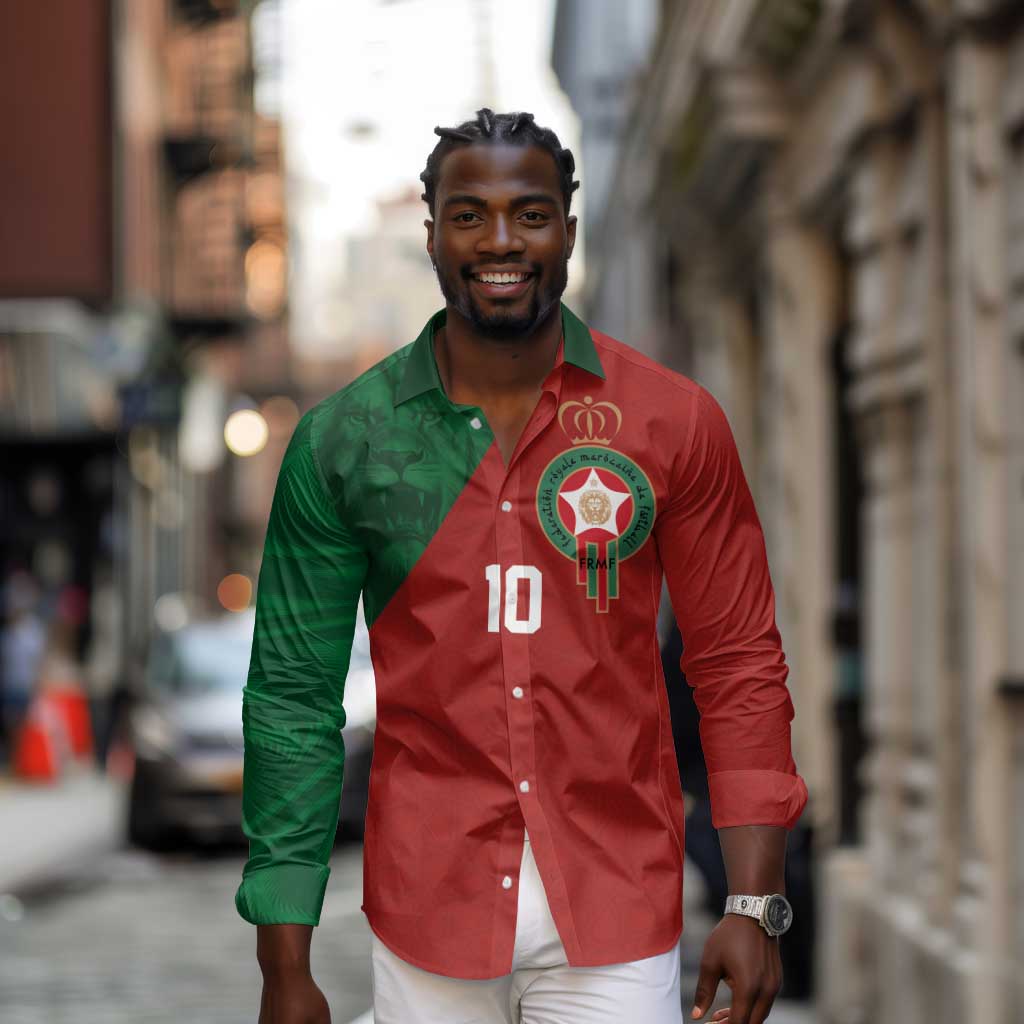 Custom Moroccan Football Long Sleeve Button Shirt Go Glory-The Atlas Lions - African Pride