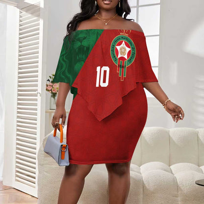 Custom Moroccan Football Off Shoulder Short Dress Go Glory-The Atlas Lions - African Pride