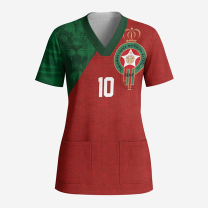 Custom Moroccan Football Scrub Top Go Glory-The Atlas Lions - African Pride