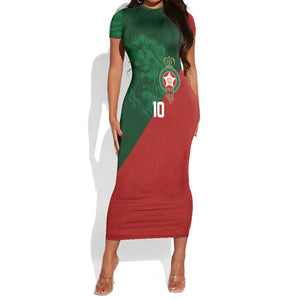 Custom Moroccan Football Short Sleeve Bodycon Dress Go Glory-The Atlas Lions LT03