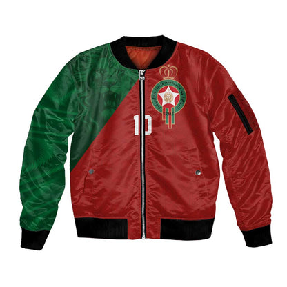 Custom Moroccan Football Sleeve Zip Bomber Jacket Go Glory-The Atlas Lions - African Pride