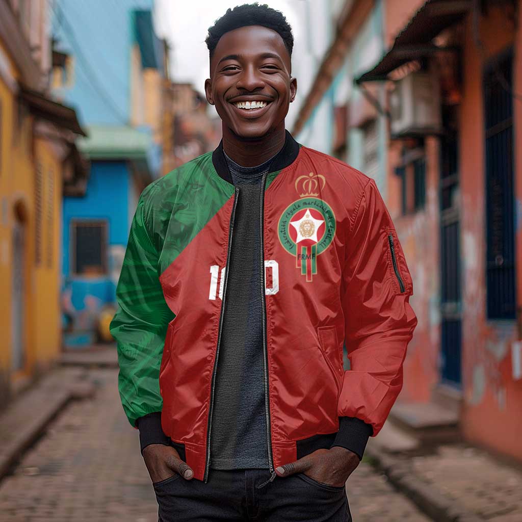 Custom Moroccan Football Sleeve Zip Bomber Jacket Go Glory-The Atlas Lions - African Pride