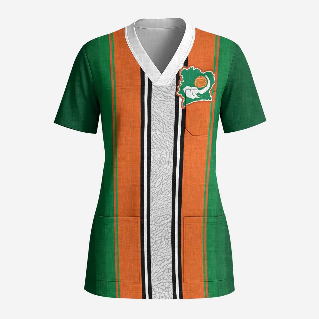 Custom Côte d'Ivoire National Football Scrub Top Les Elephants-Sporty Stripes - African Pride