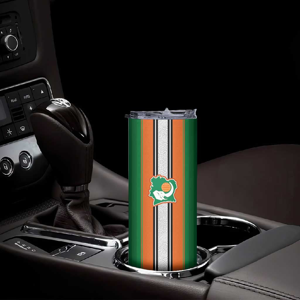 Custom Côte d'Ivoire National Football Skinny Tumbler Les Elephants-Sporty Stripes - African Pride