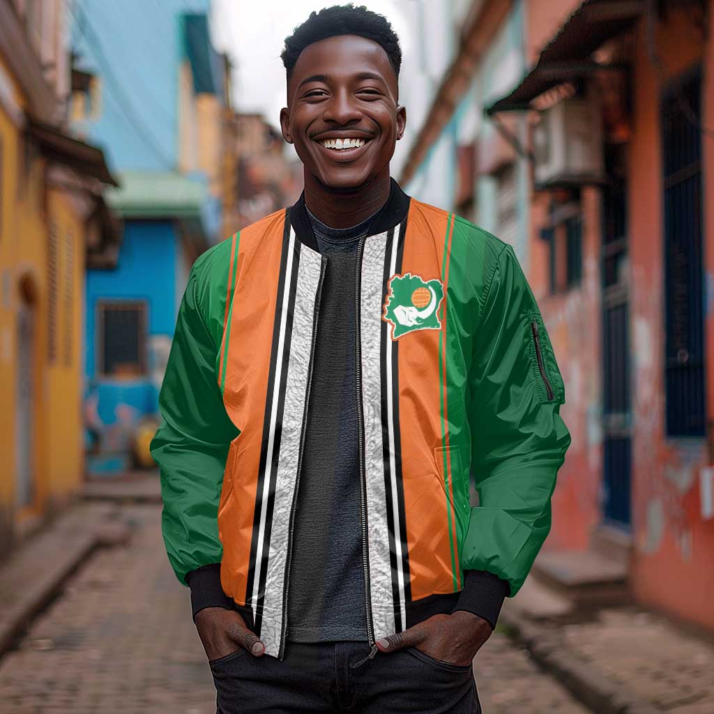 Custom Côte d'Ivoire National Football Sleeve Zip Bomber Jacket Les Elephants-Sporty Stripes - African Pride