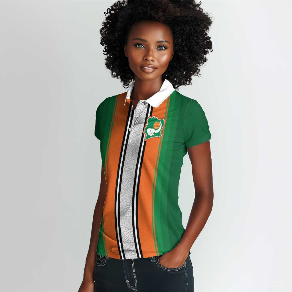 Custom Côte d'Ivoire National Football Women Polo Shirt Les Elephants-Sporty Stripes LT03