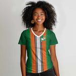 Custom Côte d'Ivoire National Football Women V-Neck T-Shirt Les Elephants-Sporty Stripes LT03