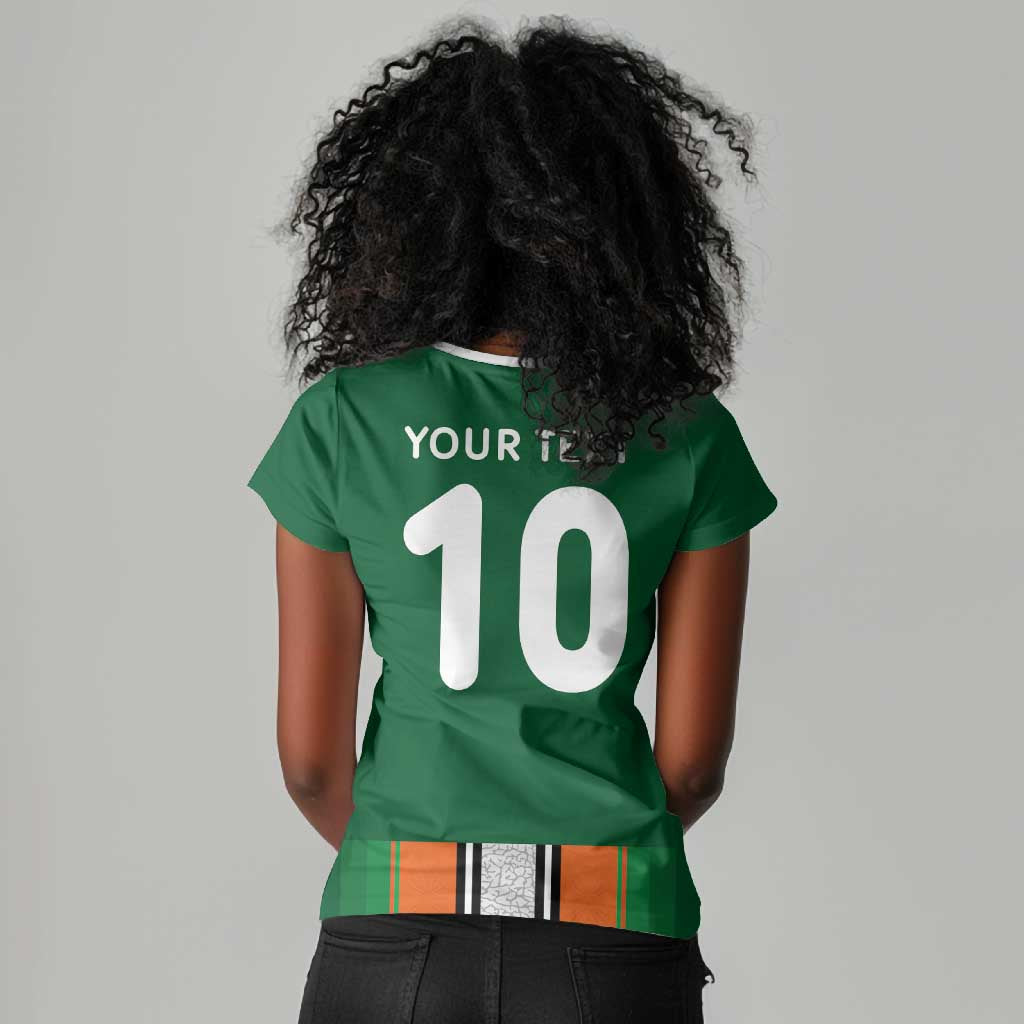 Custom Côte d'Ivoire National Football Women V-Neck T-Shirt Les Elephants-Sporty Stripes LT03