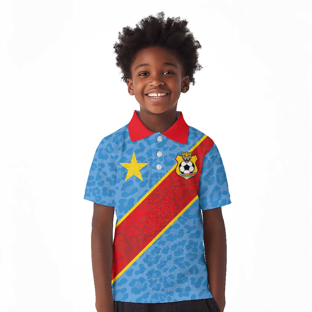 Custom DR Congo National Football Kid Polo Shirt Leopards Go Glory LT03
